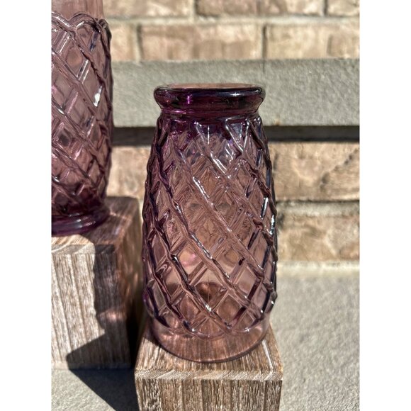 L.E. Smith Amethyst Laced Trellis Mid Century Glass Tumblers. - Picture 5 of 6